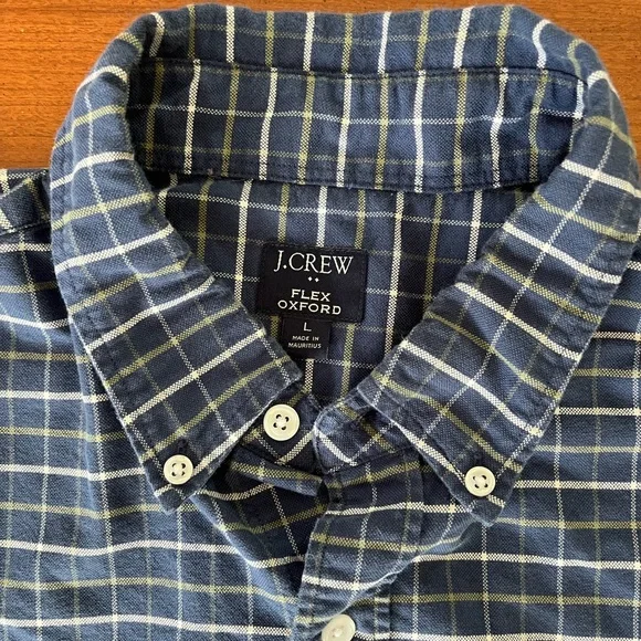 🔷 J.Crew Flex Oxford Button-Down Shirt – Navy Grid Check, Size L, Casual - Picture 3 of 10